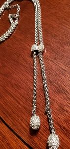 Talbots silver lariat style necklace with pave cr